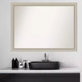 42" x 31" Non-Beveled Romano Silver Narrow Wood Bathroom Wall Mirror - Amanti Art: Modern Rectangular, Includes Mount Hardware