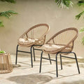 MAYEERTY Set of 2 Patio Boho Woven Rattan Outdoor Dining Chairs with Metal Frame & Water-Resistant Cushions