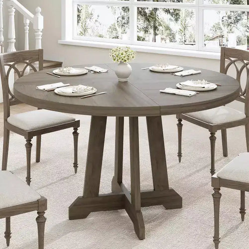 47 Inch Round Dining Table, Wood Kitchen Dining Room Table for 4-6, Circle Dinner Tables