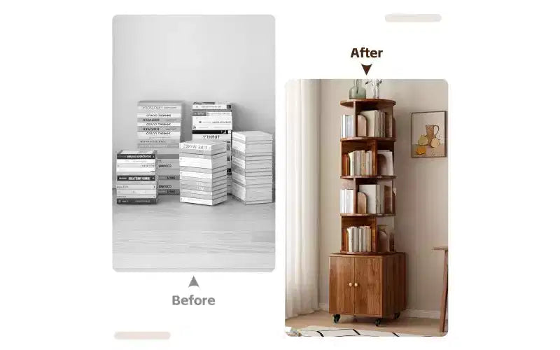 TUYOHW Rotating 5-Tier Corner Bookshelves with Wheels,Vertical Bookshelf,Narrow Storage Racks,Wood Bookcases for Office,Small Space