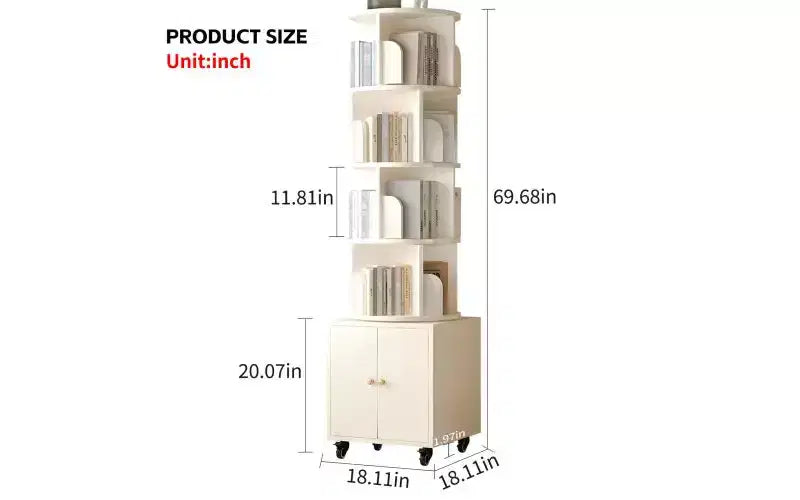 TUYOHW Rotating 5-Tier Corner Bookshelves with Wheels,Vertical Bookshelf,Narrow Storage Racks,Wood Bookcases for Office,Small Space