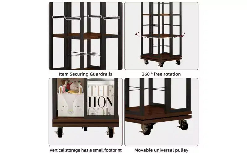 TUYOHW Rotating 5-Tier Corner Bookshelves with Wheels,Vertical Bookshelf,Narrow Storage Racks,Wood Bookcases for Office,Small Space