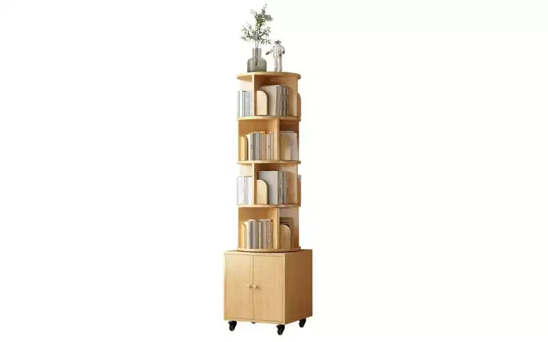 TUYOHW Rotating 5-Tier Corner Bookshelves with Wheels,Vertical Bookshelf,Narrow Storage Racks,Wood Bookcases for Office,Small Space