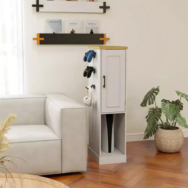 AndMakers Antique White Media Storage Cabinet with Shelves and Drawers