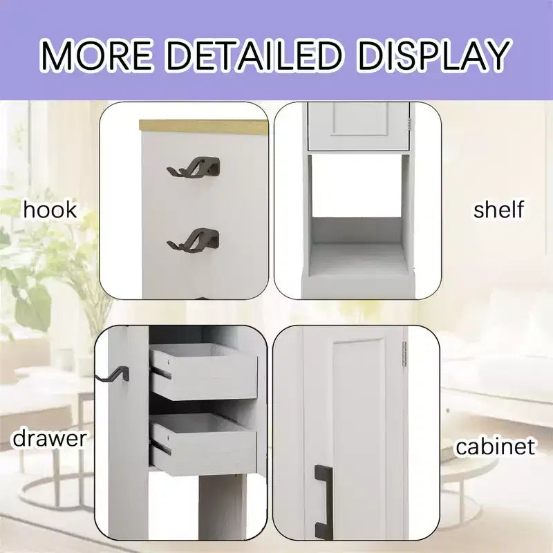 AndMakers Antique White Media Storage Cabinet with Shelves and Drawers
