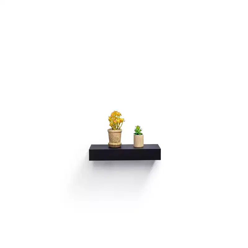 14.96 Black Floating Shelf C invisible-bracket wood wall mount, perfect bathroom/bedroom/kitchen dcor or book/plant display, easy install.